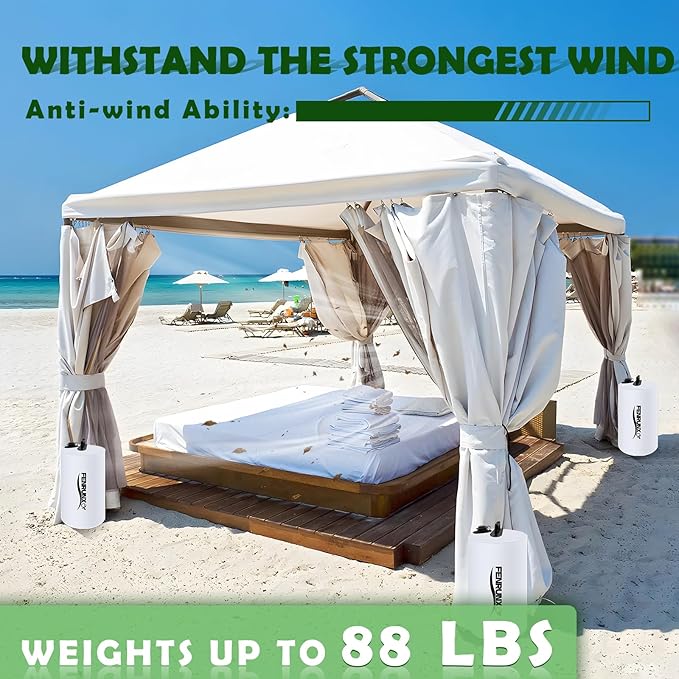 Canopy Water Weight Bag,88 LBS Gazebo Tent Water Weights Set of 4 Leg Weights for Carport, Pop Up Canopy,Tent,Gazebo（White）