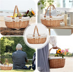 G GOOD GAIN Oval Picnic Basket with Folding Handles, Willow Hand Woven Shopping Basket, Bath Storage Gift Packing Basket, Wicker Empty Easter Eggs and Candy Small Gift Basket.Cream