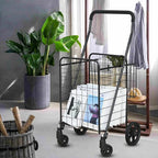 siffler Shopping Cart for Groceries, Height Adjustable Folding Utility Cart with Double Baskets, Extended Foam Cover 360° Swivel Wheels Trolley for Groceries, Laundry, Travel (Medium)