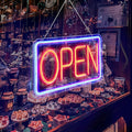 Open Signs for Business,Neon Open Sign Led,16.5"x 9",with Open/Closed Bussiness Hour Sign Set,Light for Bar Coffee Salon Store Window,12V/2A Adapter with ON/OFF Switch (Blue/Red Horizontal)