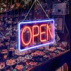 Open Signs for Business,Neon Open Sign Led,16.5"x 9",with Open/Closed Bussiness Hour Sign Set,Light for Bar Coffee Salon Store Window,12V/2A Adapter with ON/OFF Switch (Blue/Red Horizontal)