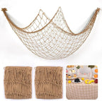 2 Pcs Fish Net Decorations, 39x78 Inch Cotton Nautical Themed Fishing Net, Wall Hanging Photo Display Fishnet for Coastal Bedroom Bathroom, Pirate Hawaiian Beach Under The Sea Party Decor,Linen Color