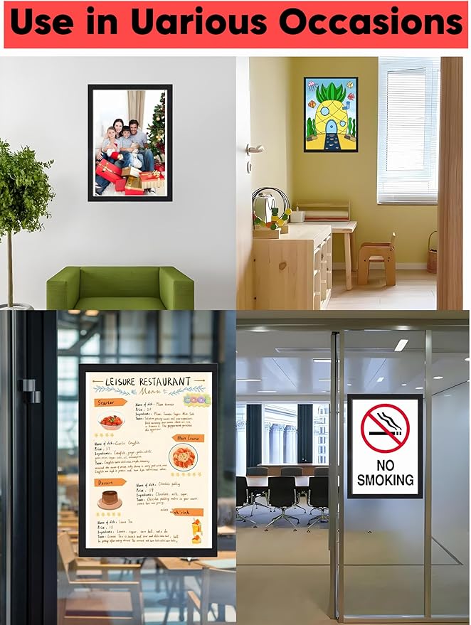 4 Pack Magnetic Sign Holder 8.5 x 11, Self-Adhesive Magnetic Display Picture Frames Mount Sign Holder, Magnet Photo Sleeves Document Holder for Fridge Wall Window Office Poster Store