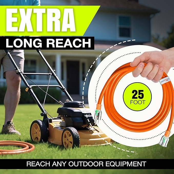 25ft Outdoor/Indoor Extension Cord 10/3 Gauge Ultra Heavy Duty 3 Prong SJTW, Waterproof, Flexible Cold-Resistant Long Power Cord,15A 125V 1875W, Orange by LifeSupplyUSA