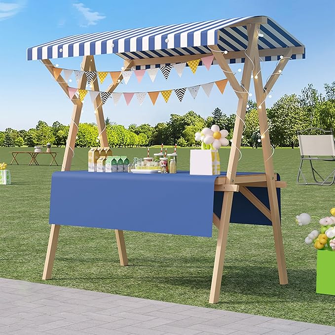 Outdoor Vendor Cart, Portable Cart with Canopy, Movable Stall Display Stand, Foldable Vending Stand Kiosk Display Trolley with Canopy, for Market, Street Food, Events(Blue 2,120cm/47.2in)