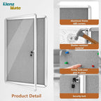 36"x24" Enclosed Bulletin Board Tamper-Proof Dispaly Case,Grey Fabric&Aluminium Frame,Shatter Resistant Lockable Bulletin Board with Clear Acrylic Door for School,Office,Mall,Community,Hospital,Church