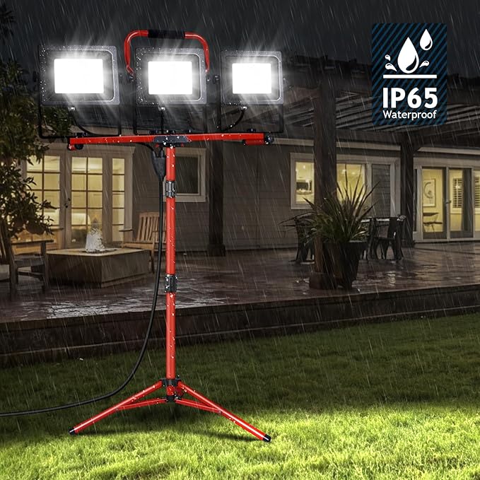 Juyace 14000Lm LED Work Light with Stand 150W 5000K Dual Head Lamp with Independent Switch Portable Construction Flood Outdoor IP65 Waterproof for Garage Workshop Backyard 2 Pack