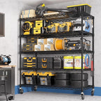 PrimeZone 4 Packs 48" W x 24" D x 81" H Heavy Duty Wire Storage Shelves with Wheels, 5 Tier Adjustable NSF Certified Garage Shelving Unit, Rolling Metal Organizer Shelf Rack for Warehouse, Pantry