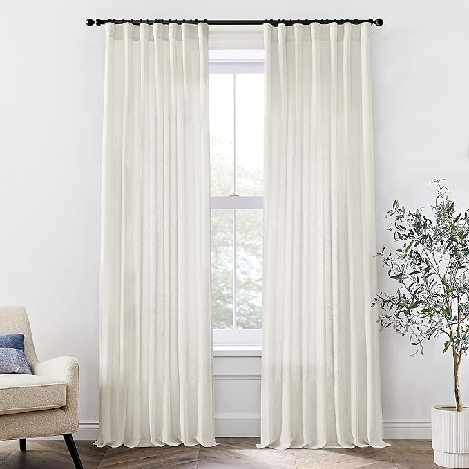 XTMYI Linen Drapes 94 Inch Curtains Length 2 Panels Set Back Tab Sheer Window Curtains Living Room Bedroom,50x94 in Long,Cream(Ivory/Off White)