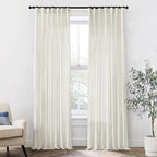 132 Inch Linen Curtains for High Ceiling Living Room 2 Panels Set Back Tab Hooks Pleat Privacy Semi Sheer Extra Long XL 11FT Hotel Curtain Drapes for Tall Windows,Cream Beige Ivory,50x132 In Length