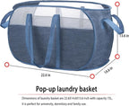 Pop-Up Laundry Basket，collapsible Mesh Laundry Hamper– With Extended Shoulder Straps, Sturdy Handles, and Premium Cationic Fabric (blue)…