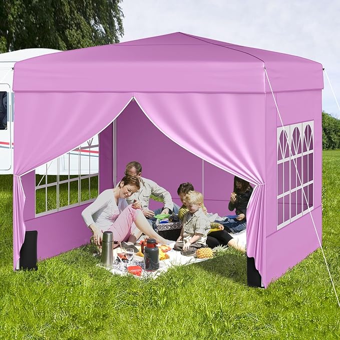 Tangkula 10x10 FT Pop Up Canopy, Outdoor Canopy Tent with 2 Removable Sidewalls & 2 Zippered Doors, Heavy-Duty Carbon Steel Frame, Wheeled Bag, 4 Sandbags, 8 Stakes, 4 Wind Ropes for Party Event