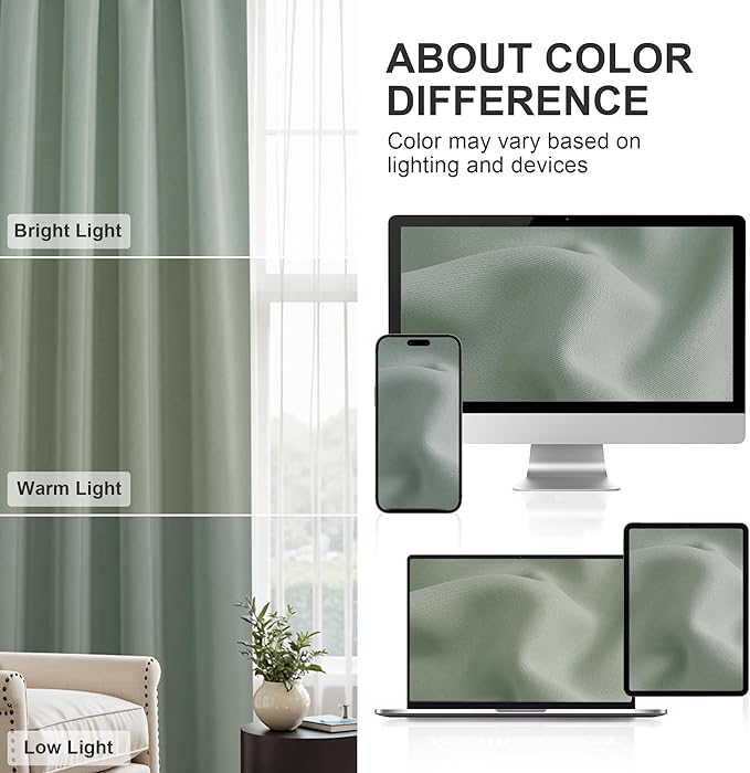 PONY DANCE Sage Green Blackout Curtains 80 inches Long 2 Panels Set for Bedroom, Lights & Drafts Blocking Window Curtains Room Darkening Drapes for Living Room, W42 x L80 inch, 2 Panels