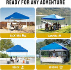 CROWN SHADES 12x12 Pop Up Canopy Outside Canopy, Patented One Push Tent Canopy with Wheeled Carry Bag, Bonus 8 Stakes and 4 Ropes, Blue
