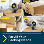 Excell Safeguard Packing Tape Dispenser with 1 Roll Transparent Tape, 2 Inch Wide Tape Gun with Pushflap Technology for Effortless Packaging, Box & Carton Sealing