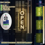 Vertical LED Open Signs for business – Super Bright - UV Printing Pattern, Remote Included - Large Size 10x24'' - Neon Open Sign for Café, Bar, Shop & Business Sign - Warm White