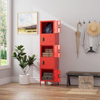 Aobabo 16" W 5 Door Metal Storage Locker with Lock, 66" H Steel Locker with Name Card Holder and Metal Leg for School, Home, Office, Playroom, Assembly Required, Red