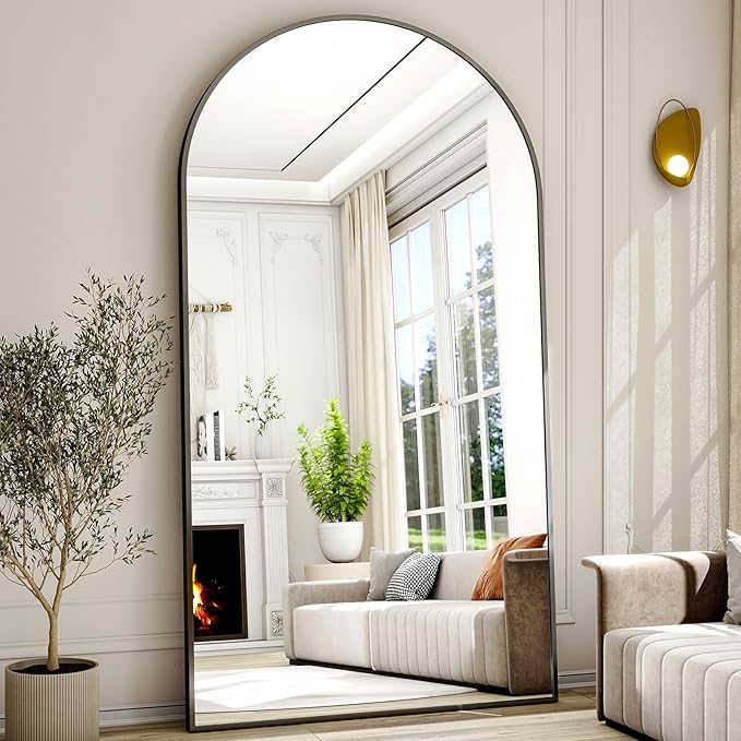 Oversized Full-Body Mirror, 77" x 38" Arched Full-Length Mirror, Black Metal Frame, Floor Mirror for Bedroom, Living/Dressing Room, Gym - Stand/Wall Mounted/Leaning