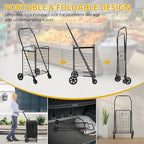 DWVO Folding Shopping Cart with Waterproof Liner, Collapsible Utility Cart with Wheels for Seniors, Portable Grocery Cart for Shopping, Laundry, Storage, and Camping
