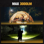FORTO Rechargeable Spotlight, IPX8 Waterproof 40 ft Depth, 420m Beam Distance, 3000 Lumens and 45000 Candela Spot Light, Foldable Hook, for Hiking, Emergency, Camping, Hunting (Green-Base)