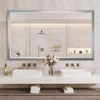 Amorho Bathroom Mirror, 55x32 Inch Silver Thick Metal Framed Wall Mirrors for Over Sink, Brushed Nickel Mirror Perfect for Bedroom, Living Room, Entryway, Rectangle (Horizontal/Vertical).