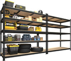 PrimeZone 47" W x 23.6" D x 71" H Large Heavy Duty Storage Shelves - 2 Pack 5 Tier Adjustable Garage Storage Shelving, Metal Storage Utility Rack Shelf Unit for Warehouse Pantry Closet Kitchen, Black