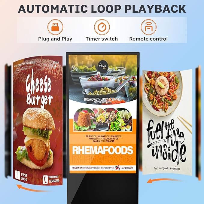 HLEC 43'' Indoor Floor-Standing Digital Signage Interactive Display, 4K NonTouch-Screen Advertising Display LCD Kiosk, Commercial Android Smart System, CMS Software, HDMI/USB Input＆Out/WiFi(4+64G)