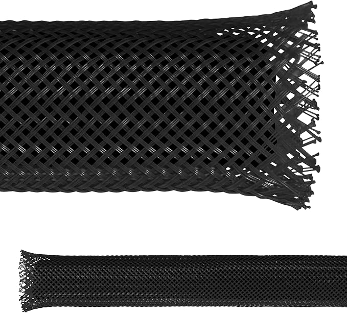 Electriduct 2" PET Expandable Braid Sleeving Flame Retardant Flexible Wire Mesh for Cord Management and Cable Protection - 100 Feet - Black