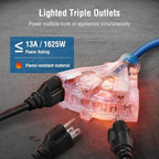 SURAIELEC 50FT Retractable Extension Cord Reel, 14AWG/3C SJTOW Heavy Duty Power Cord with Lighted Triple Tap, 13A Circuit Breaker, Ceiling/Wall Mount for Garage, Shop, Workshop, ETL Listed, Blue