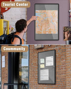 Mifuro 36"x24" Enclosed Bulletin Board, Lockable Weather-Resistant Aluminum Cork Noticeboard for School & Office, Black Frame w/Grey Flet