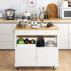 Rolling Kitchen Island with Folding Drop Leaf Breakfast Bar, 35.4'' W Kitchen Cart with Storage Cabinet and 2 Drawers, Portable Mobile Kitchen Island Table with Towel Rack, Lockable Wheels, White