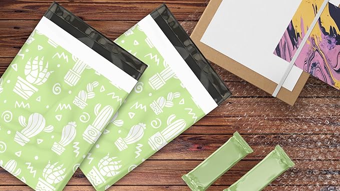 12x15 (50) Green Cactus Designer Poly Mailers Waterproof Self Sealing Tear Resistant Polymailers Shipping Envelopes Premium Printed Bags For Small Businesses