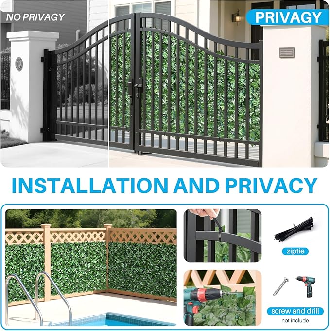 Patio Paradise 58"x196"-8Pc Faux Ivy Fence Privacy Screen Artificial Greenery Wall Backdrop,Fake Grass Wall Panels for Outside Apartment Balcony,Vine Leaf Decor for Outdoor Patio Chain Link
