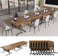 Conference Table, Modern Folding Meeting Tables with Flip Top, Mobile Podcast Table with Four Locking Wheels, Large Training Table for Meeting Room, Office, Classroom (8, A, 70.8in)