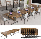 Conference Table, Modern Folding Meeting Tables with Flip Top, Mobile Podcast Table with Four Locking Wheels, Large Training Table for Meeting Room, Office, Classroom (8, A, 70.8in)