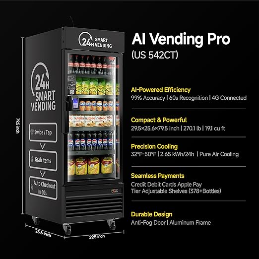 HAHA Smart Vending DC-542D Combo Vending Machine,Smart Refrigerated Beverage Vending Machine with Touch Card Reader - Capacity 378 Bottles (Black, AI Pro)