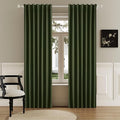 Full Blackout Olive Green Curtains 63 Inch Long Linen Textured Curtains Thermal Insulated Heat Blocking Noise Reducing Vintage Drapes for Nursery Bedroom Rod Pocket&Back Tab 2 Panels 50W x 63L