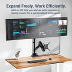 AVLT 57 Inch Heavy Duty Pole Top Mount Monitor Arm Series – Dual & Single Add-On Kits, Height Adjustable, VESA Compatible (Black, Add-On Monitor Arm)