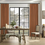 DUALIFE Pinch Pleatd Blackout Curtains 96 Inches Long, Boho Linen Rustic Copper Color Retro Room Darkening Privacy Curtains Drapes with Hooks for Living Room Bedroom 2 Panels Terra Cotta Rust