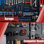 4 Pack Metal Pegboard Panels with 50 Hooks, Black Pegboard Wall Organizer, Pegboard Accessories, Heavy Duty Garage Tool Storage System for Workbench, Workshop, Office, Craft Room