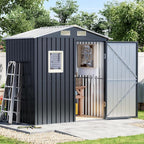 Update Version 6x4 FT Outdoor Metal Storage Shed, Single Door, 1 Clear Window, Tool Shed for Garden, Patio, Backyard Brown