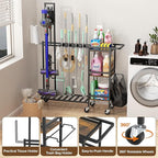 Housolution Cleaning Utility Cart on Wheels, Multifunctional Cleaning Tools Supplies Organizer with Broom and Mop Holder, Vacuum Stand Compatible with Dyson, Rolling Storage Cart for Home