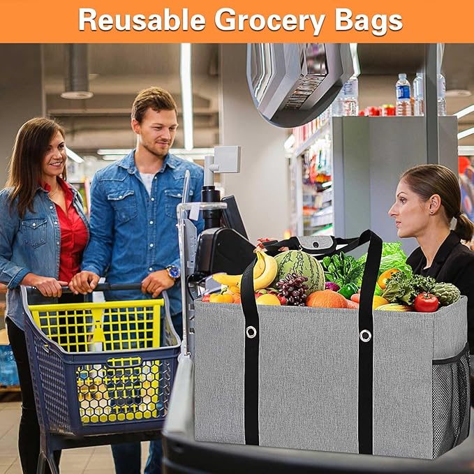 Standing Extra Large Reusable Grocery Bag with Handle, Thirty One Utility Tote Foldable for Shopping and Beach