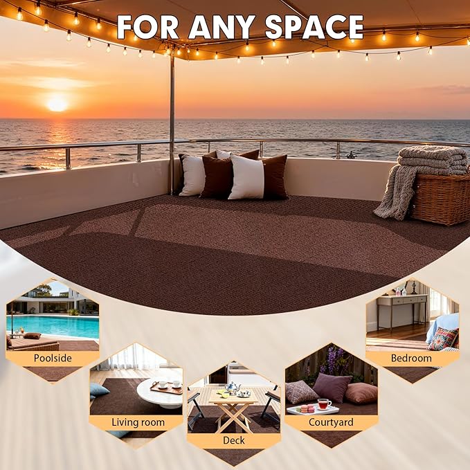 Marine Carpet, 6 FT x 10 FT Brown Indoor Outdoor Surface 0.2" Thick Boat Carpet with Water-Proof TPE Backing, Non-Slip Marine Rug for Home, Patio, Porch, Deck