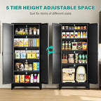SISESOL 75" Tall Pantry Cabinet,Farmhouse Kitchen Pantry Storage Cabinets with 2 Doors and 4 Shelves,Black Metal Storage Cabinet,Large Cupboard for Home,Kitchen,Dining/Living Room