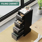 4 Drawer Metal File Cabinet with Lock, Wide Office Steel Filing Cabinet, Mobile Storage Organizer for Letter Legal Files, Home Office School Tool Storage Cabinet, Black