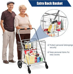 Goplus Folding Shopping Cart, Jumbo Double Basket Utility Grocery Cart 330lbs Capacity with 360° Rolling Swivel Wheels, Portable Heavy Duty Cart for Laundry Shopping Grocery