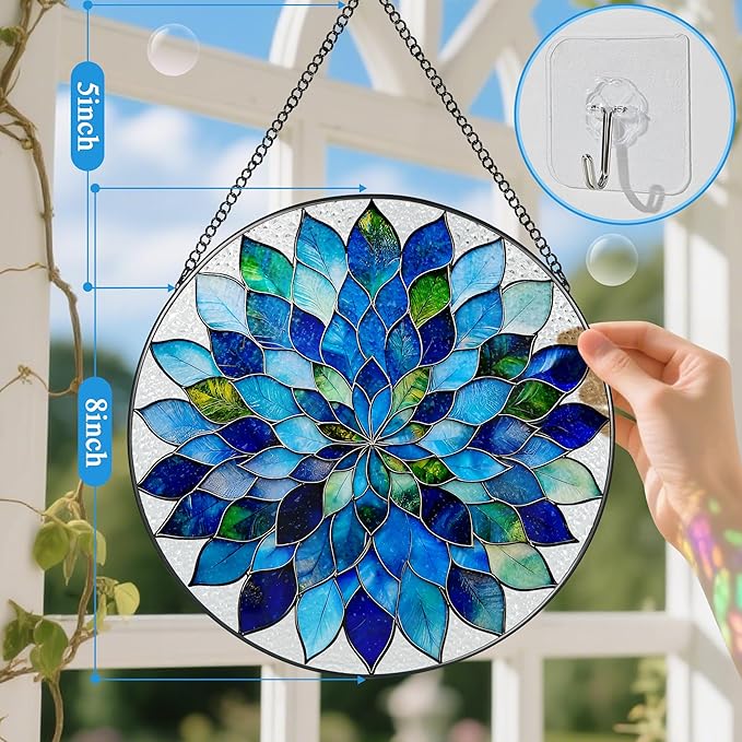 Mandala Ornament, Stained Glass Suncatcher, Suncatcher for Window Decor, Stained Glass Window Hanging, Christmas Ornament, Gifts for Women, Flower Lover, Christmas, Mother's Day, Birthdays