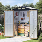 5x3 FT Outdoor Metal Storage Shed, Double Door, 1 Clear Window, Tool Shed for Garden, Patio, Backyard Brown