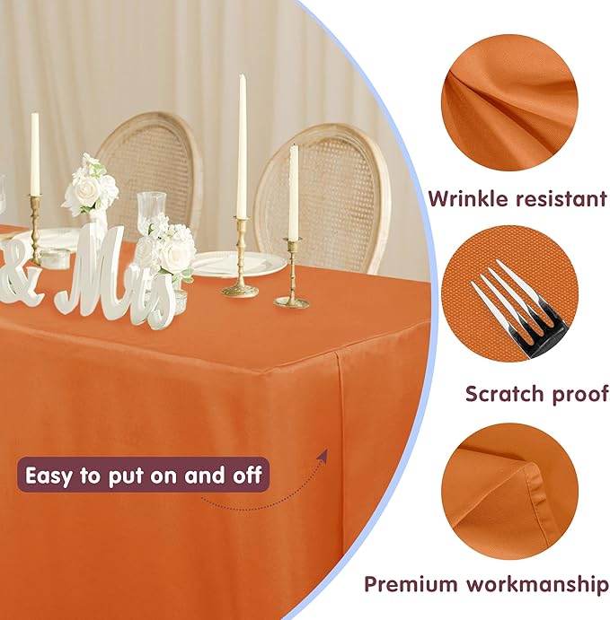 HolidayIdeas 2 Pack Fitted Tableclothes - 48 x 24 Inch - Orange Rectangle Tablecloths for 4 Foot Tables, Polyester Fabric Table Covers for Parties, Holiday Dinner, Wedding, Trade Show